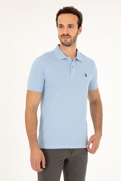 U.S. Polo Assn. Tricou de bază albastru deschis pentru bărbați, slim fit, cu gât polo 50279573 -vr003
