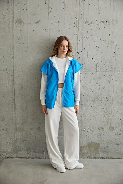 LEVURE Kadın Garni Detaylı Sweatshirt EKRU-SAKS