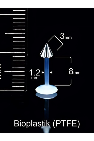 DCPİERCİNG Çelik Spayk 3mm x 8mm x 1.2mm Bioplastik Labret Piercing