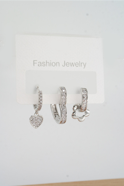 By Zeyna Aksesuar Kadın Vip Seri Baget Zirkon Taşlı 3'lü Küpe Seti