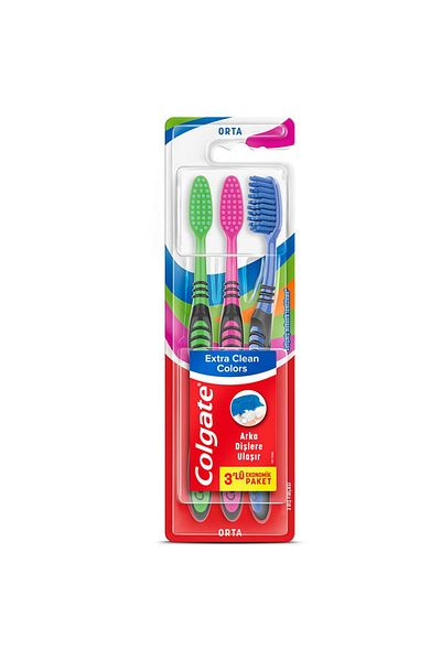 Colgate Economic 3 Pack - Extra Clean Colors MeDium Toothbrush
