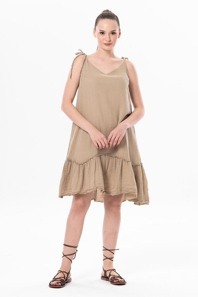 Eliş Şile Bezi Strappy Serra Flounced Κοντό καλοκαιρινό μουσελίνα φόρεμα Mink Vzn