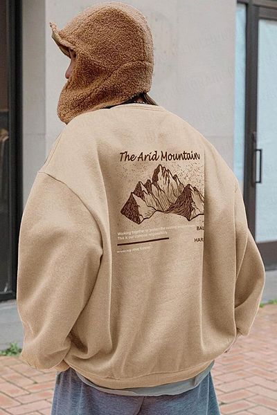 Millionaire Γυναικείο φούτερ Camel Arid Mountain Printed 0 Crew Neck Oversize Loose Loose Cut Fleece φούτερ