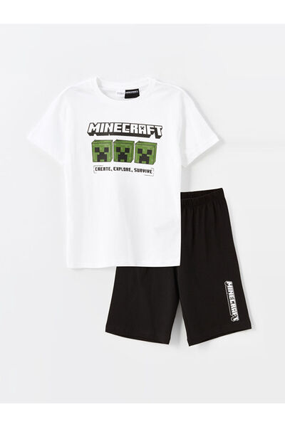 LC Waikiki Set de pijamale pentru băieți Minecraft cu imprimeu cu guler rotun...
