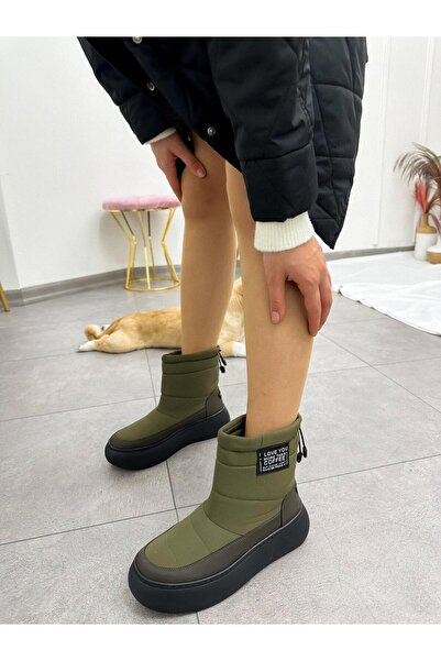 ERVANIN BUTİĞİ Haki Paraşüt (Foreo) İçi Yünlü Kadın Su Geçirmez Kar Botu