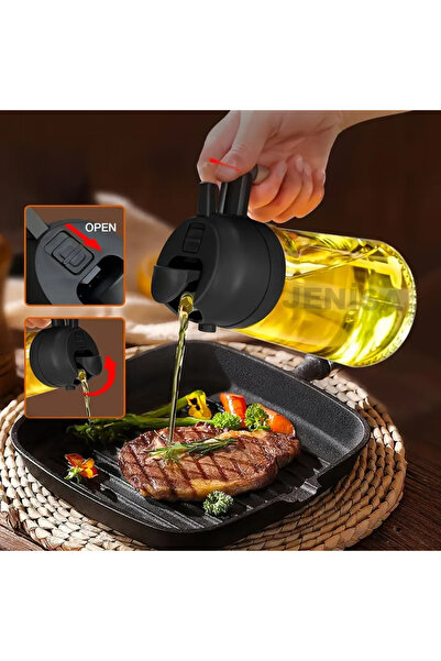 Jenisa Çift Fonksiyonlu Püskürtücü Cam Yağdanlık 500ml Zeytinyağı Şişesi Airf...