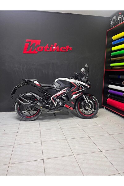 Motiker Beyaz Bajaj RS200 Kırmızı Sticker Etiket Full Takım Modeli