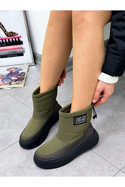 ERVANIN BUTİĞİ Haki Paraşüt (Foreo) İçi Yünlü Kadın Su Geçirmez Kar Botu