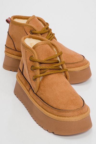 LuviShoes Ovela Tan Damen-Sportstiefel zum Schnüren mit dicker Sohle