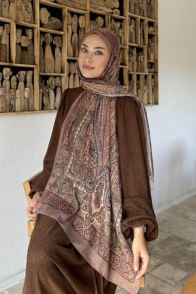 lamelif.com Ρετρό βαμβακερό σάλι σε χρώμα Milk Coffee
