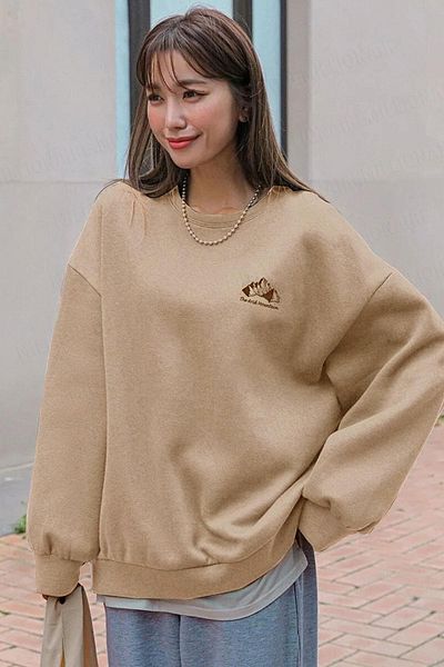 Millionaire Γυναικείο φούτερ Camel Arid Mountain Printed 0 Crew Neck Oversize Loose Loose Cut Fleece φούτερ