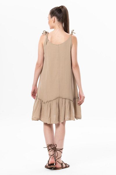 Eliş Şile Bezi Strappy Serra Flounced Κοντό καλοκαιρινό μουσελίνα φόρεμα Mink Vzn