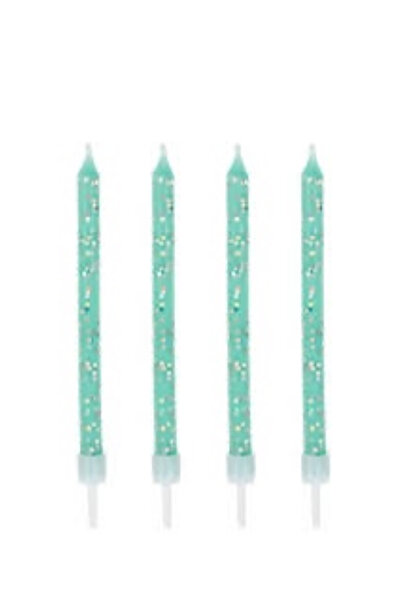 Partifabrik Mint YEŞİL Soft Makaron Simli Temalı Mum Seti 6 adet 15 cm