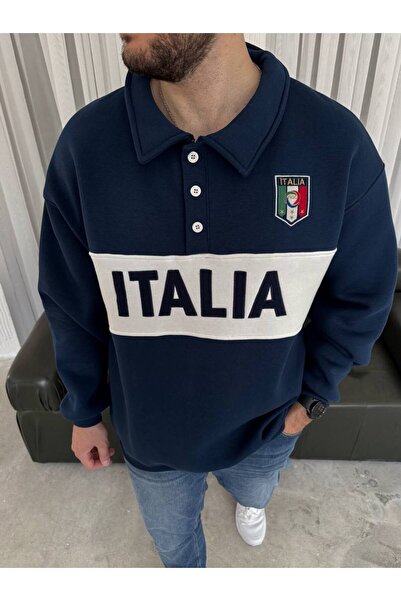 İLKCET MODA İtalia Nakışlı Düğmeli Unisex Sweatshirt