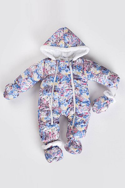 MAİBELLA Winter Floral Patterned Baby Jumpsuit - Booties, Gloves, Hood and Zipper