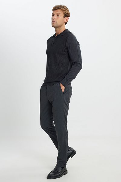 ALTINYILDIZ CLASSICS Men's Anthracite-Melange Cotton Standard Fit Regular Cut Polo Collar Jacquard Knitwear Sweater