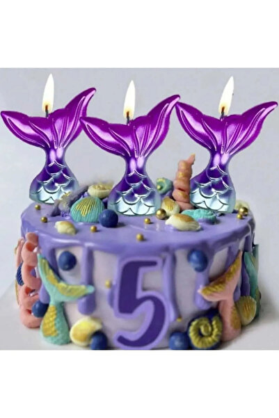 Partifabrik Deniz Kızı Mermaid Denizkızı Temalı Mum Seti 3 Parçalı Lüks Set