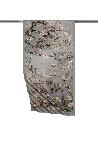 Bursa İpek Gray Almond Flower Silky Scarf