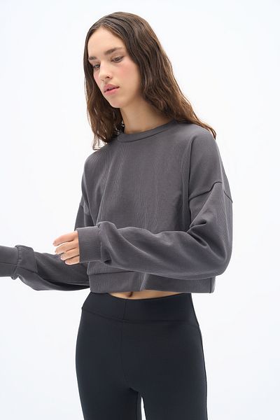 Wear Three Points Flow - Anthracite Corded Modal Fabric Crew Neck Comfort Sweatshirt
