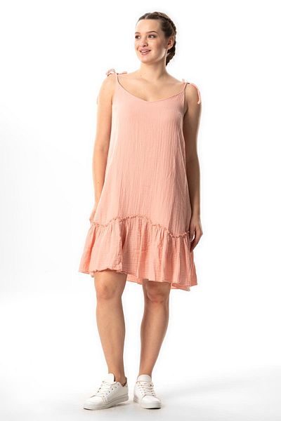 Eliş Şile Bezi Φόρεμα Serra Muslin - Κοντό καλοκαίρι, Sling και Flounce, Powder Pdr