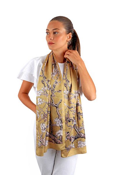 Bursa İpek Gold Almond Flower Silky Scarf