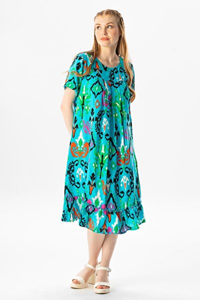 Eliş Şile Bezi Short Sleeve Melda Viscose Patterned Midi Length Summer Dress ...
