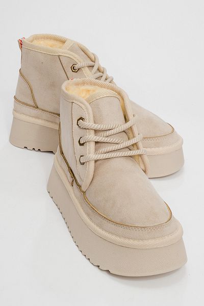 LuviShoes Ovela Beige Damen-Sportstiefel zum Schnüren mit dicker Sohle
