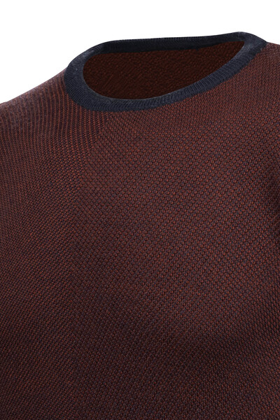 Çizgi Triko Ανδρικό πλεκτό πουλόβερ με ρίγες - λαιμόκοψη, διακοσμημένα μπράτσα και λάστιχο μέσης, ατσάλινο πλεκτό κανονική εφαρμογή -5013C