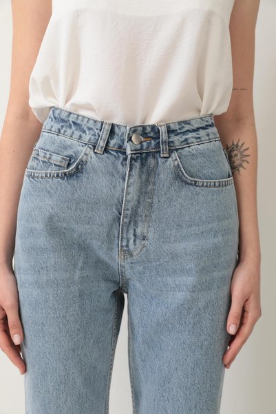Polo State High Waist Mom Jean 100% Cotton Denim Trousers Blue