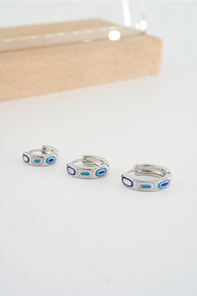 By Zeyna Aksesuar Kadın Vip Seri Mineli Nazar Motifli Helix Uyumlu 3'lü Halka Küpe 1cm 1.5cm Ve 2 Cm