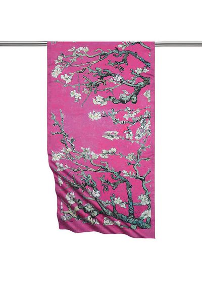 Bursa İpek Dark Fuchsia Almond Flower Silky Scarf
