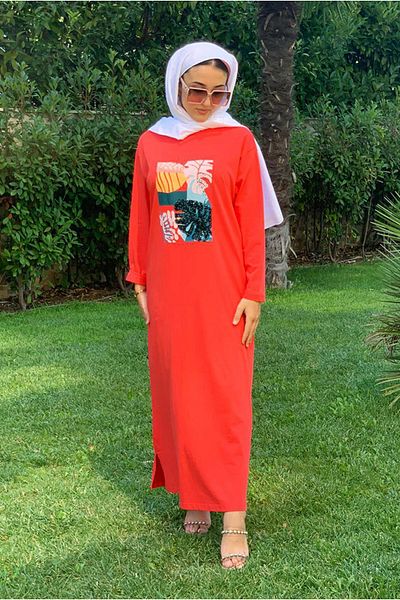 Moda Rosa 23Y3539 Red Sequin Embroidered T-Shirt Dress