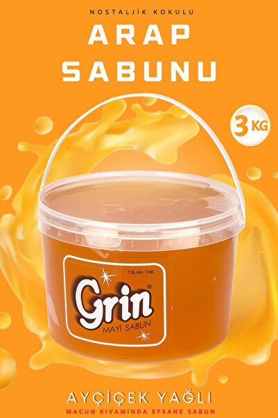 Grin 3 Kg Jel Arap Sabunu (%22 SOGUK SIKIM AYÇİÇEK YAĞLI), Kokulu - Organik Yüzey Temizleyici