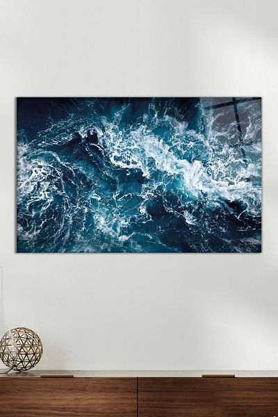 Vosevu Γυάλινος πίνακας Blue Sea Wave, Μοντέρνα διακόσμηση σπιτιού και γραφείου, Διακόσμηση τοίχου δώρου, άθραυστο γυαλί