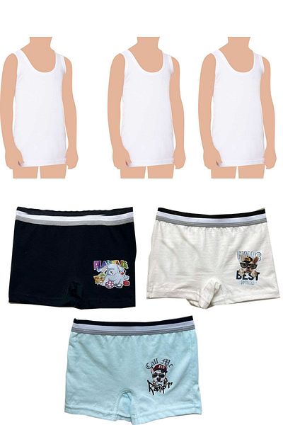 Belifanti Collection Boy's Cotton 3-Piece White Undershirt 3-Piece Mixed Color Boxer 6-Piece Set