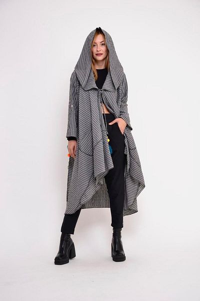 Bohem Stil Women's Anthracite Witch Hooded Tassel Boho Cap Jacket