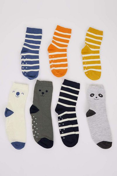 DeFacto Baby Boy Non-Slip Sole 7-Piece Cotton Long Socks 3164543