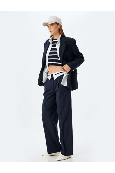 Koton Γυναικείο υφαντό παντελόνι 5wak40087pw 710 Navy Blue