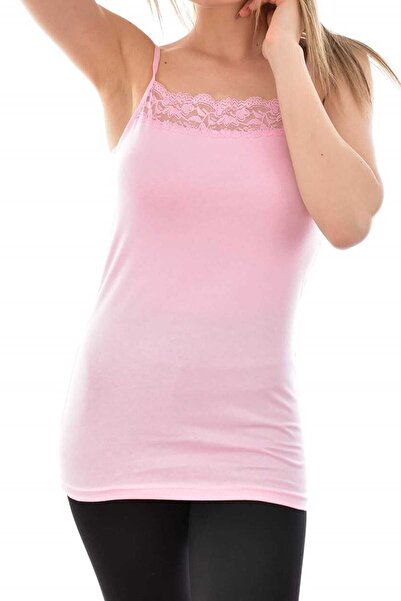 Tutku قميص داخلي نسائي بحزام رفيع من الليكرا باللون الوردي