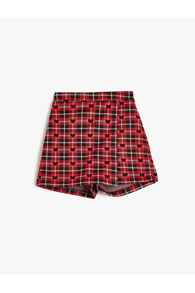 Koton Heart Plaid Double Breasted Short Skirt - Elastic Waist