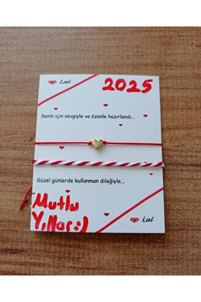 Lal Yılbaşı hediyesi kalp ve marteniçka 2 li makrome örgü bileklik