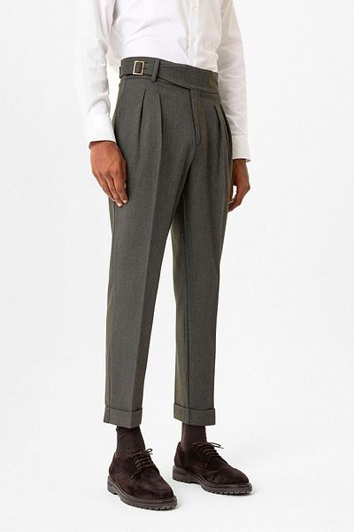 Antioch Khaki Pleated Buckle Detailed Men's Trousers
