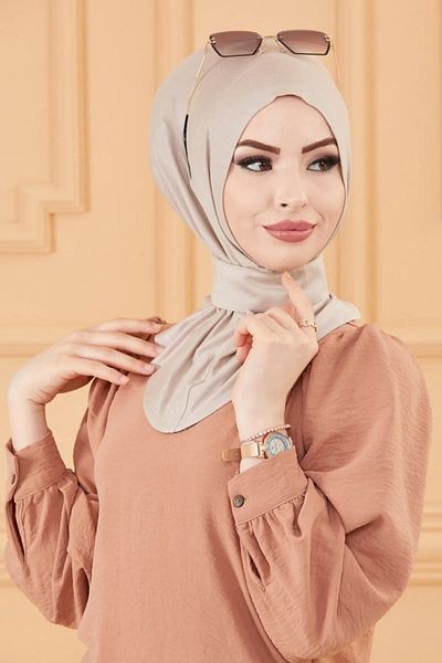 Belifanti Collection Дамска шапка с хиджаб тик-так, пясъчна, яка за хиджаб, светло норка