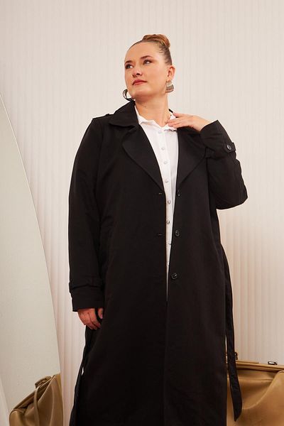 RMG Black Long Trench Coat - Plus Size and Lined
