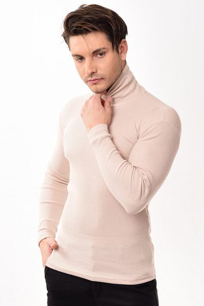 Belifanti Collection Men's Turtleneck Turtleneck Slim Fit Sweater Beige