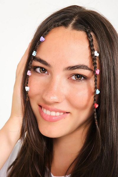 Belifanti Collection Model de inimă colorată, 24 de piese, pentru femei, ornament de păr, mărgele de păr