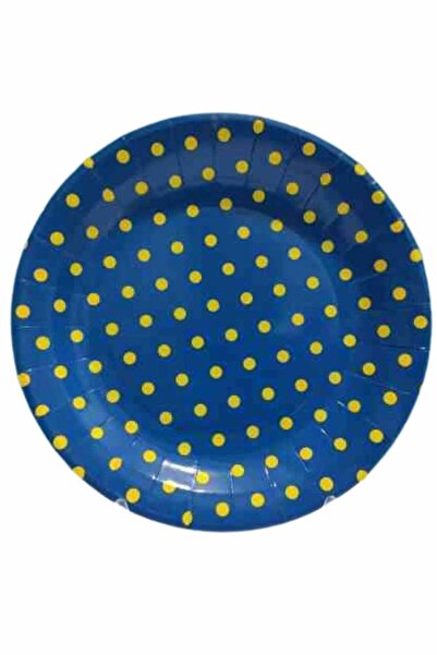 TURKUAZ PARTY Karton Tabak - Lacivert Sarı Puantiyeli - 23 Cm - 8 Li