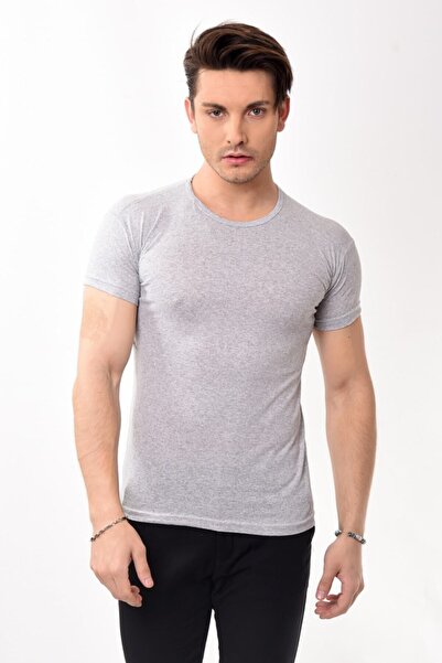 Belifanti Collection Ανδρικό μπλουζάκι με κοντό μανίκι με λαιμόκοψη σε γκρι χρώμα
