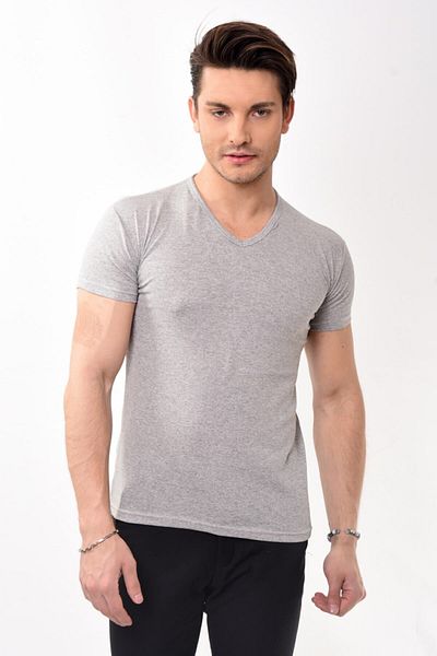 Belifanti Collection Ανδρικό μπλουζάκι με λαιμόκοψη Basic Slim Fit σε γκρι χρώμα