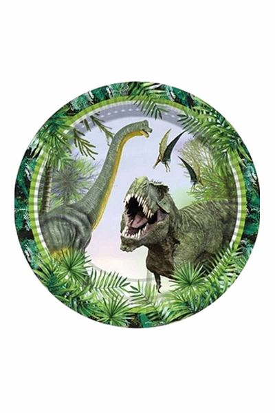 TURKUAZ PARTY Cardboard Plate 8 Pieces - Dinosaur - 23 Cm